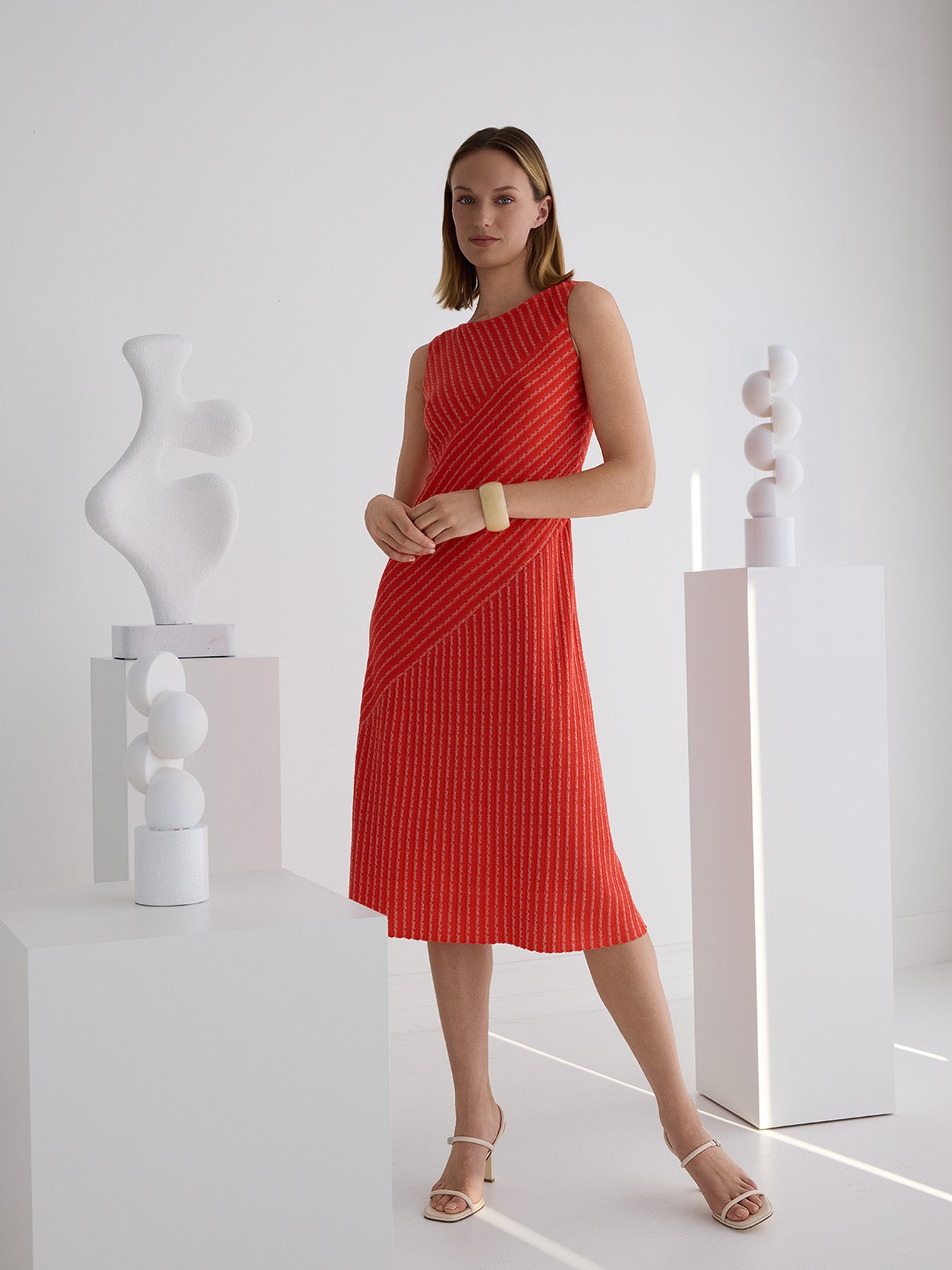 soft knit midi dress Striped Lined Soft Knit Midi Dress
