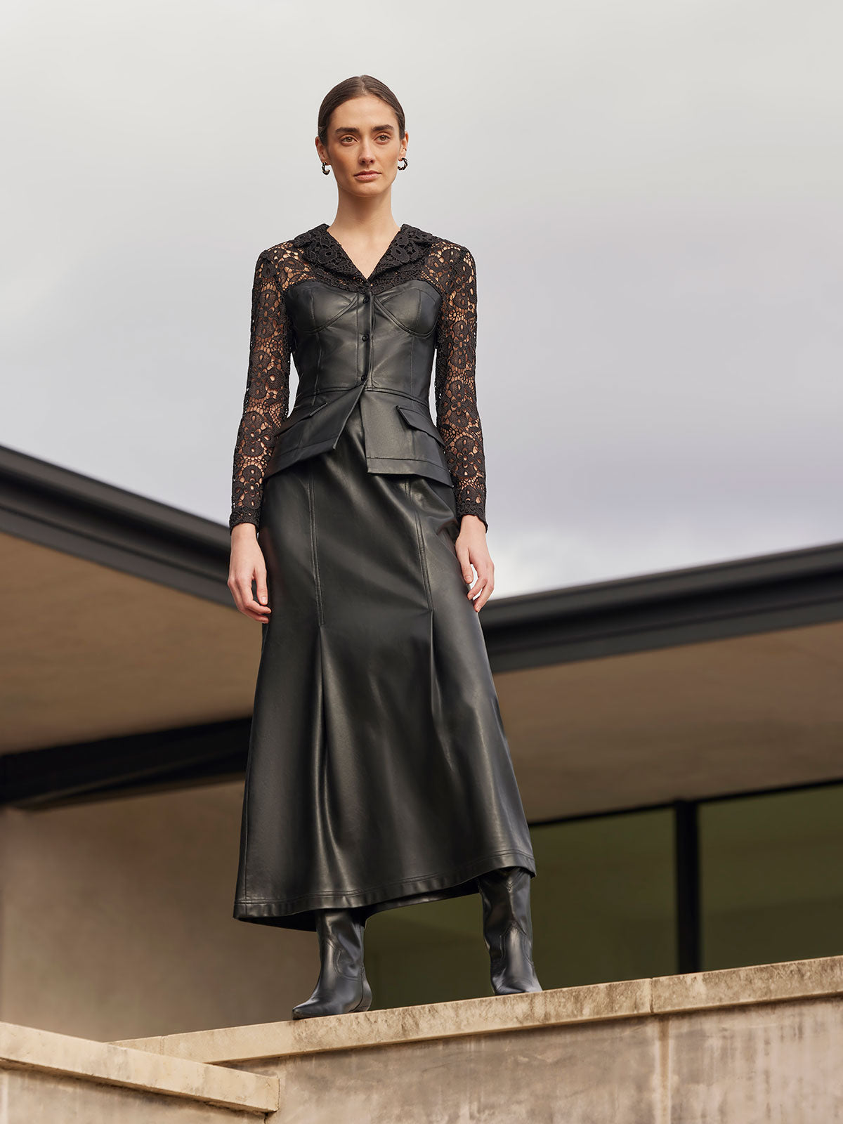 Modern Fit Lace & Vegan Leather Corset Jacket Black / XXS Modern Fit Lace & Vegan Leather Corset Jacket Black / XXS