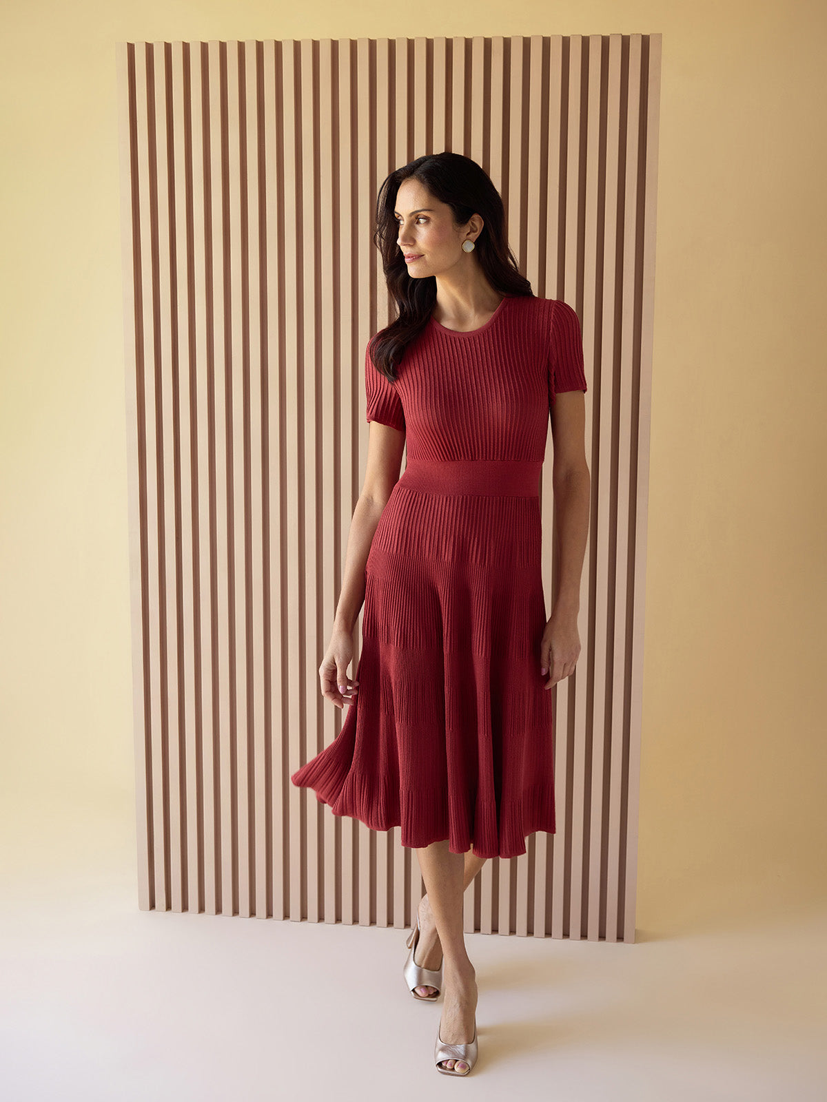 midi dress ribbed Wide-Ribbed Knit Midi Dress