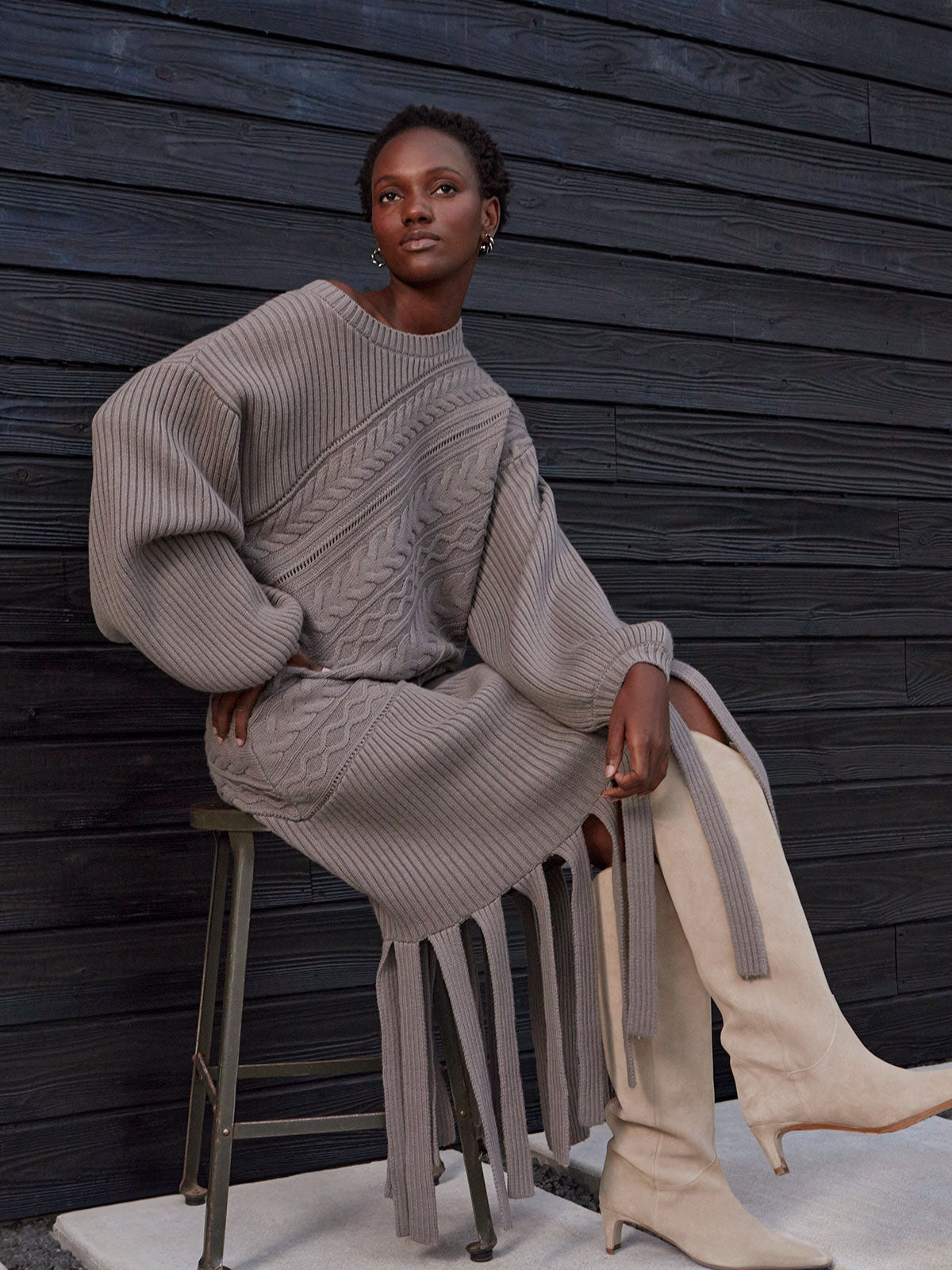maxi knitwear dress Misook Cable Knit Dress Mink
