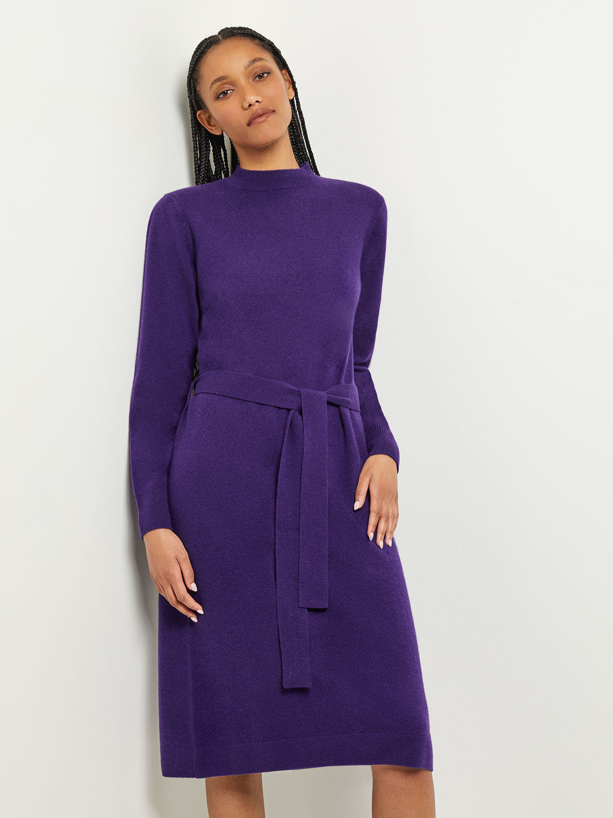 Belted Mock Neck Cashmere Dress Parachute Purple / XS