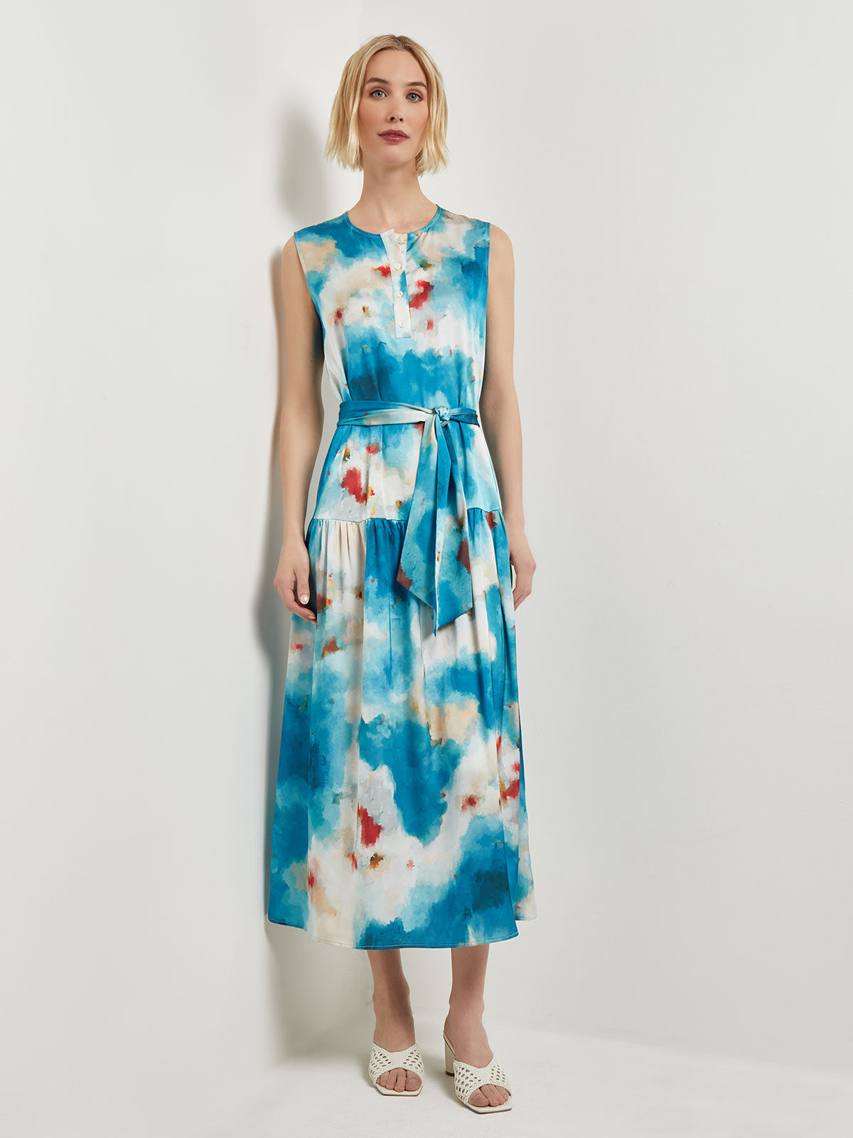 Misook Watercolor Crepe Midi Dress - Neutral Misook Watercolor Crepe Midi Dress - Neutral