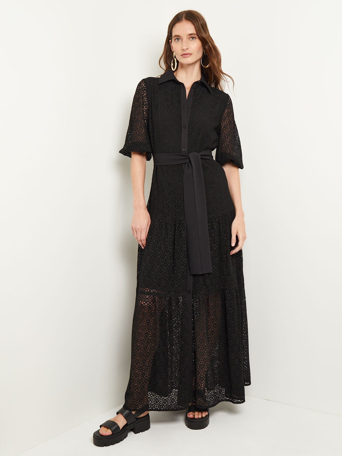 Maxi Drop Waist Dress ButtonFront Lined Lace