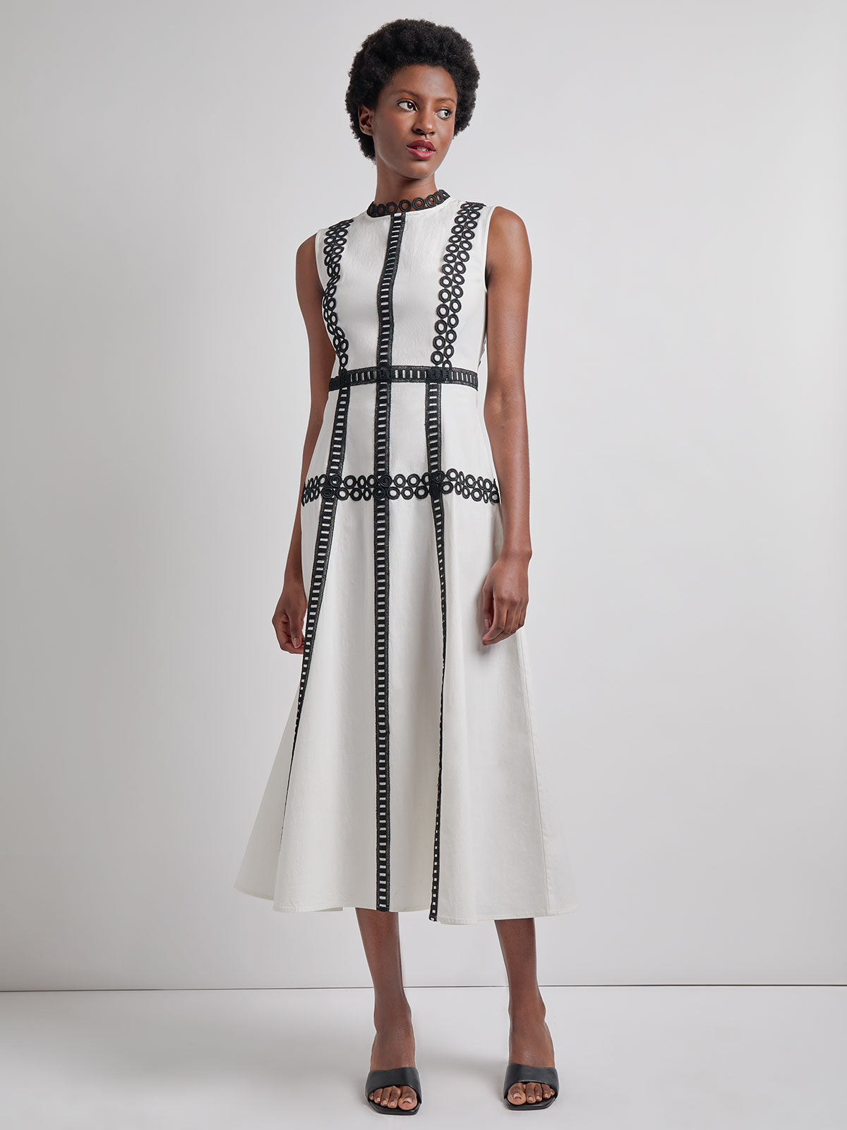 Fit Flare Cotton Eyelet Trim Maxi Dress Modern Fit