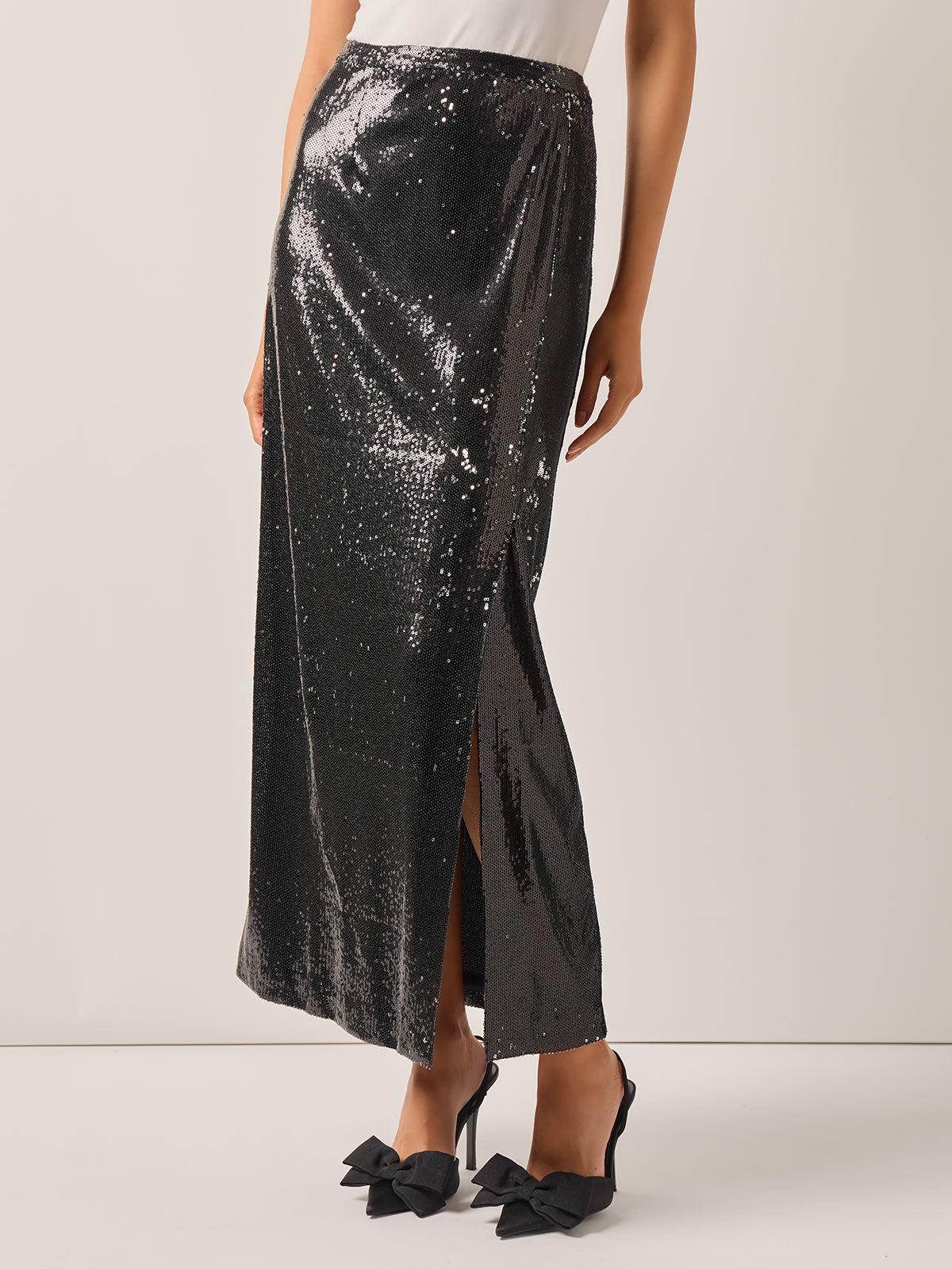 JOSEMOON SEQUINS SKIRT 2色セット販売 Sequin Novelty Woven Straight Maxi Skirt