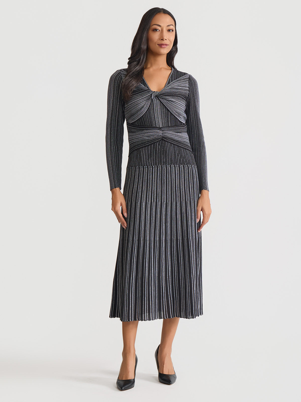 Fit & Flare Twist Front Lurex Knit Maxi Dress Black / XL Fit & Flare Twist Front Lurex Knit Maxi Dress Black / XL