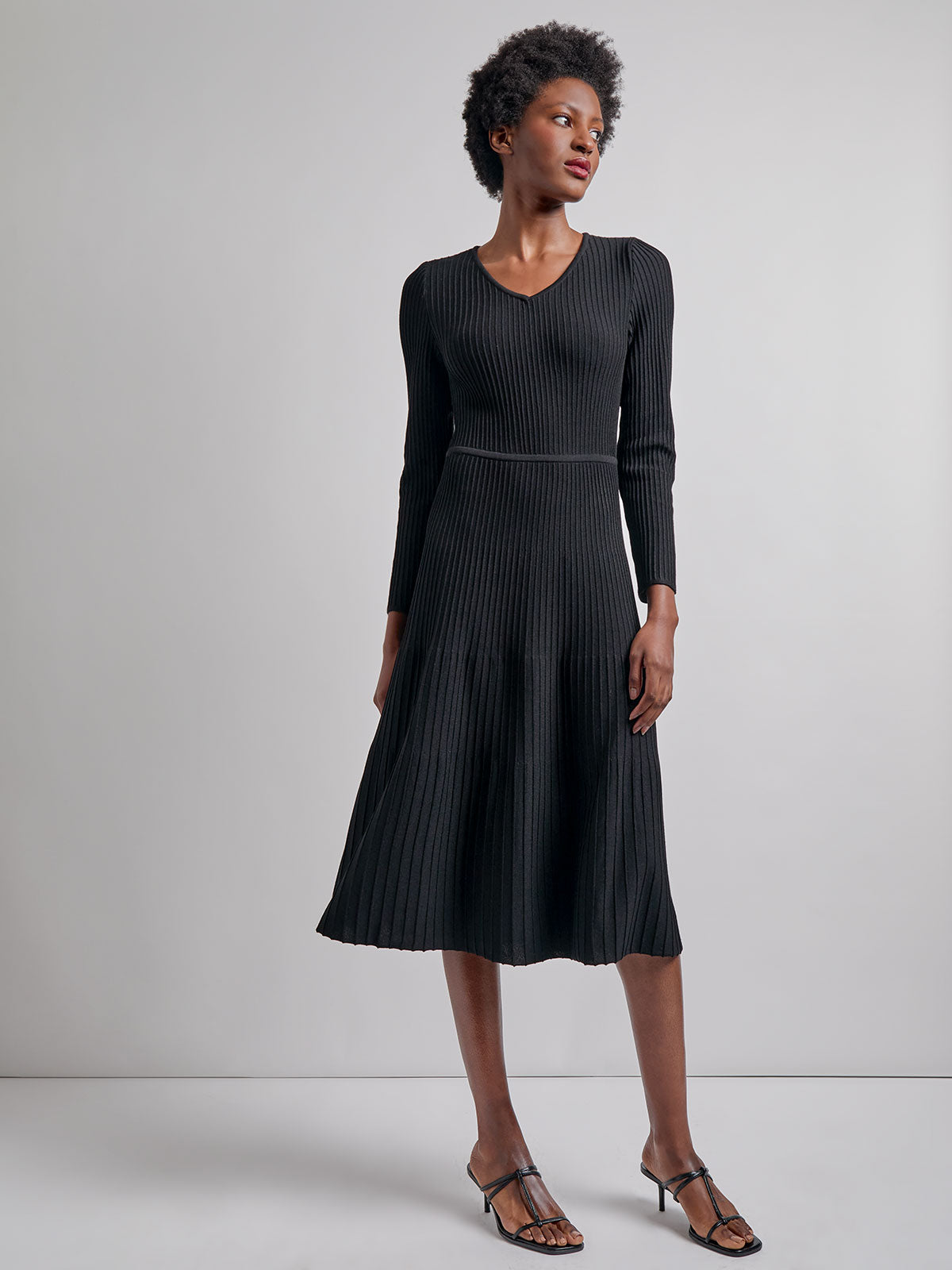 Fit & Flare Ribbed Soft Knit Midi Dress - Modern Fit Fit & Flare Ribbed Soft Knit Midi Dress - Modern Fit