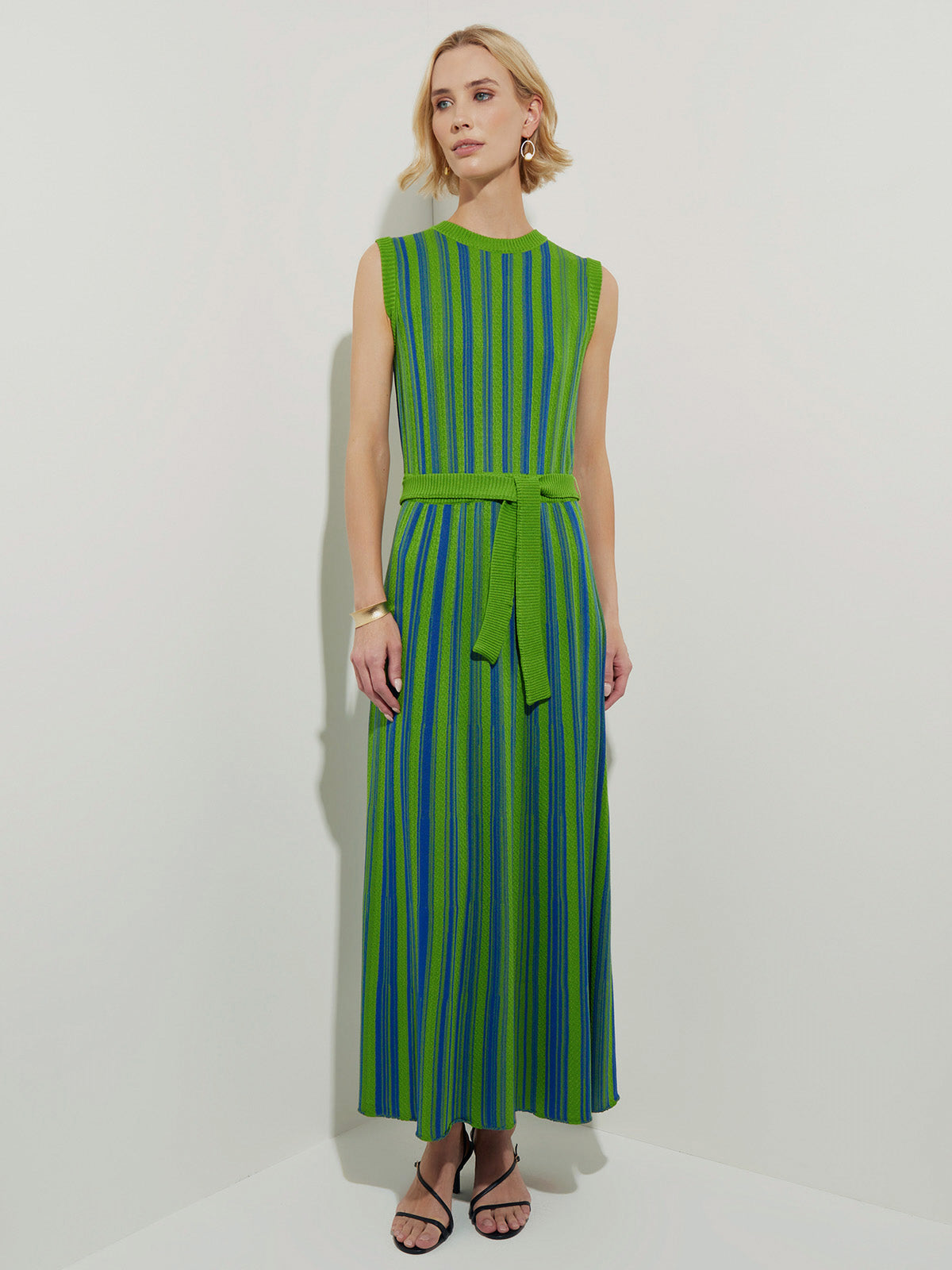 Misook Rib Knit Striped Maxi Dress - Satin Sky/Green - XS Misook Rib Knit Striped Maxi Dress - Satin Sky/Green - XS