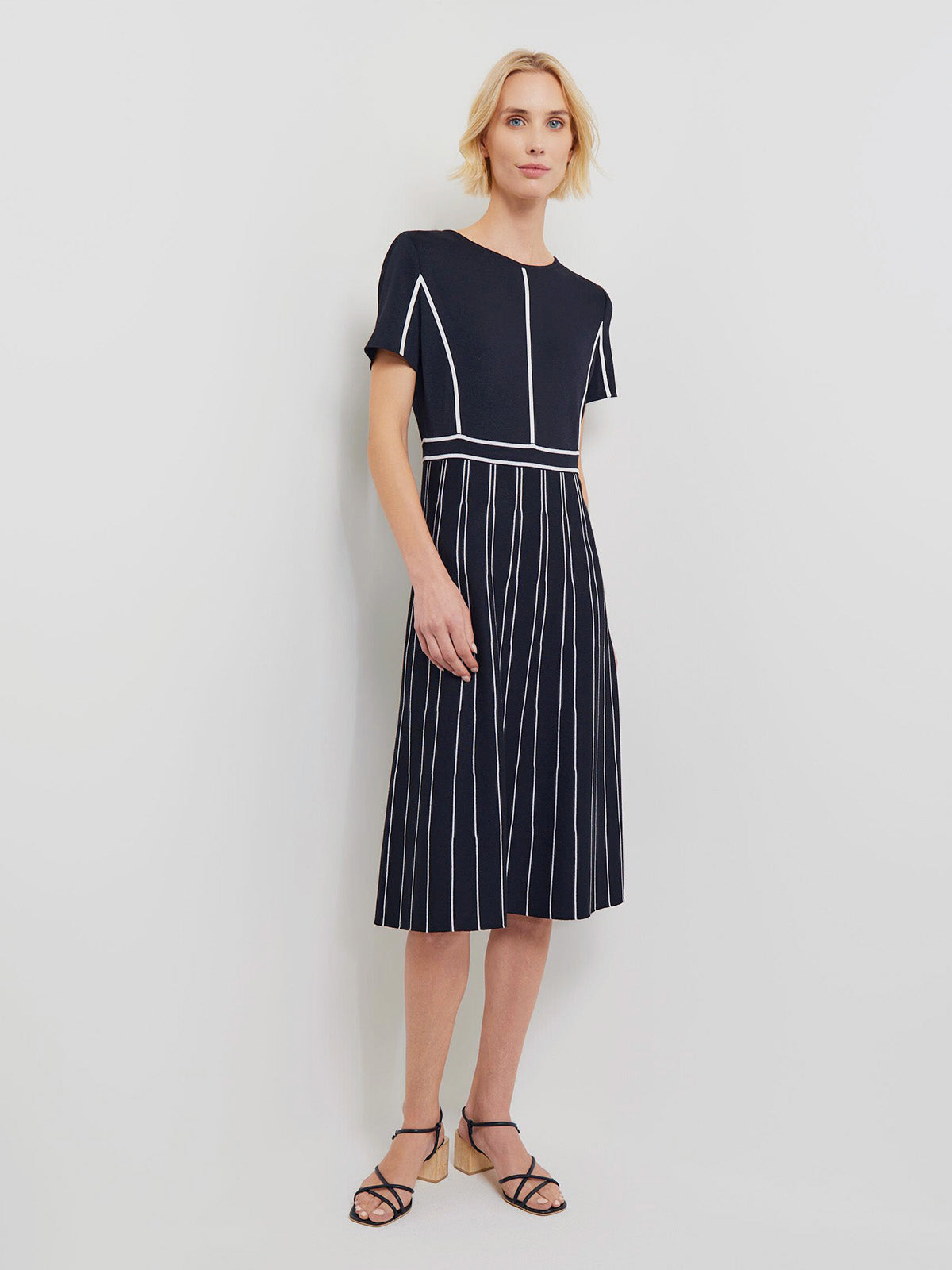 Contrast Stripe A-Line Soft Knit Dress - Modern Fit Contrast Stripe A-Line Soft Knit Dress - Modern Fit