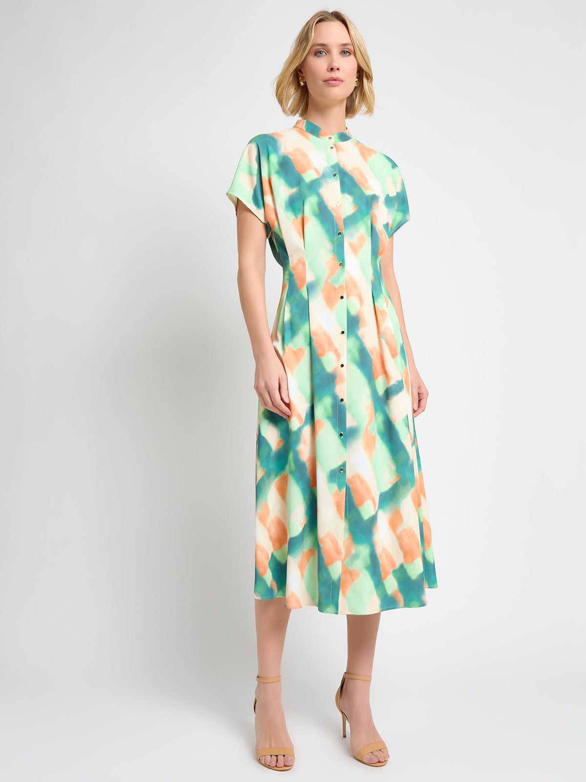 Misook Fit & Flare Crepe de Chine Button Up Maxi Dress Misook Fit & Flare Crepe de Chine Button Up Maxi Dress