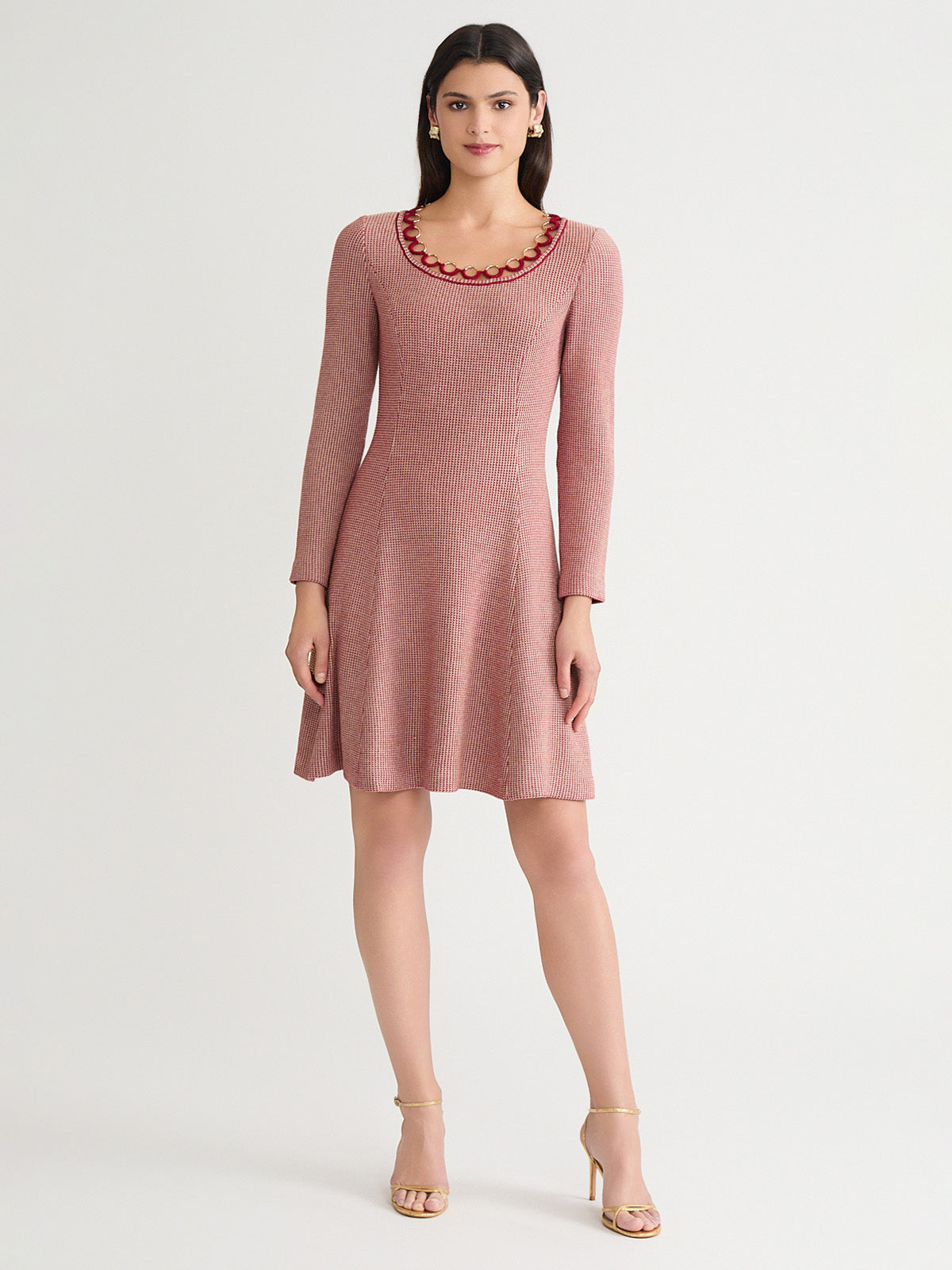 A-Line Lurex Crochet Ring Trim Knit Dress - True Fit A-Line Lurex Crochet Ring Trim Knit Dress - True Fit