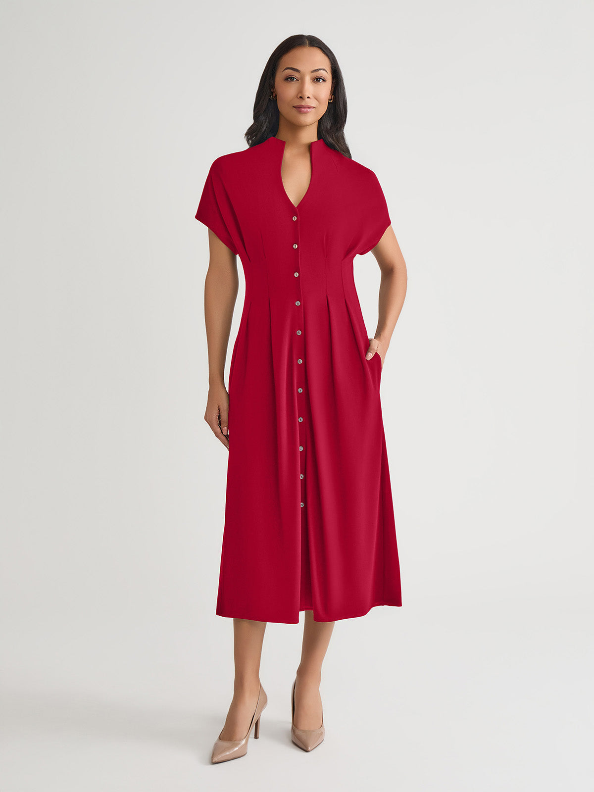 Fit & Flare Cotton Button-Up Maxi Dress Scarlet Red / XXL Fit & Flare Cotton Button-Up Maxi Dress Scarlet Red / XXL