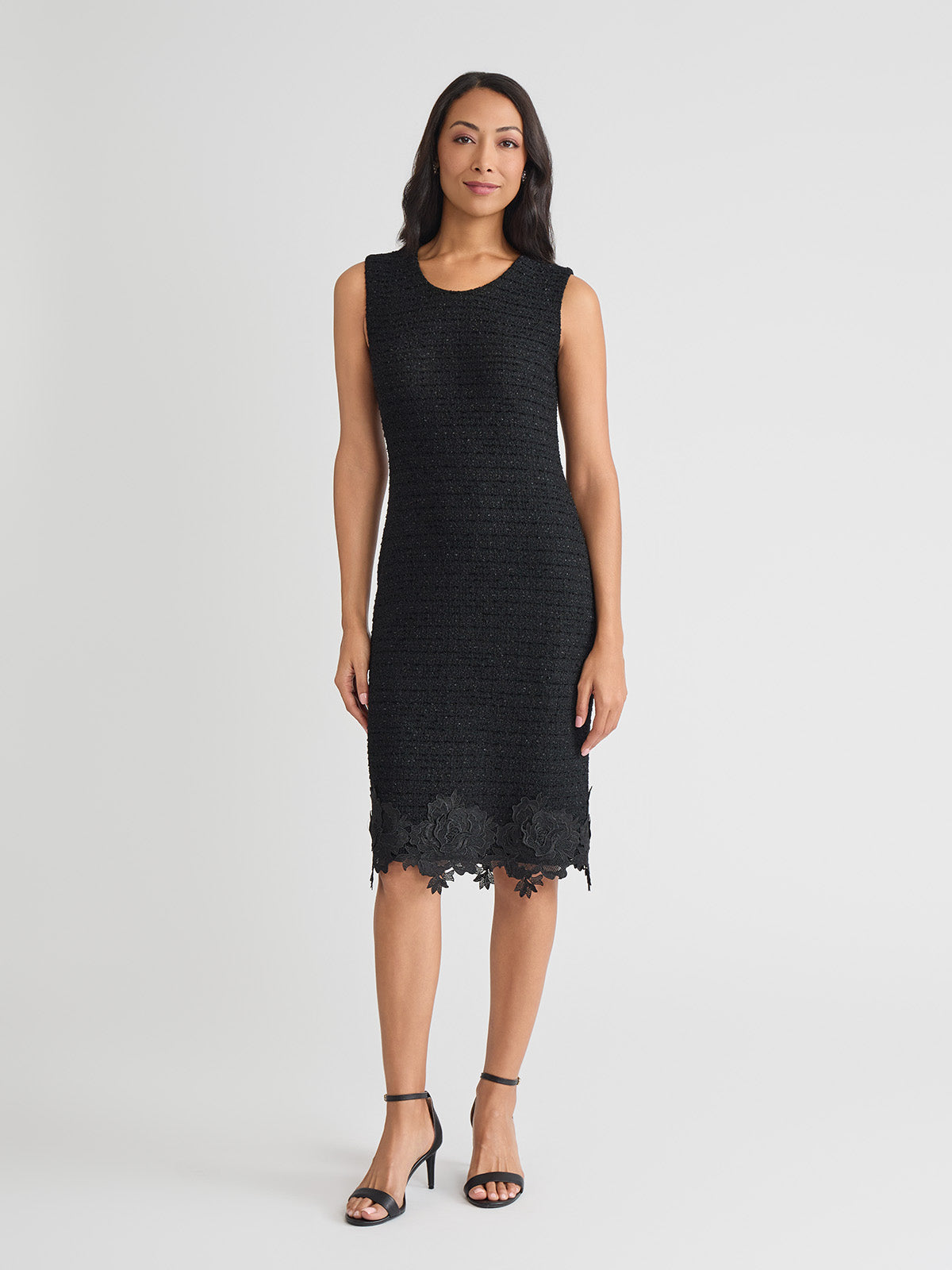 Floral Lace Applique Sleeveless Sheath Dress Black / XXL Floral Lace Applique Sleeveless Sheath Dress Black / XXL