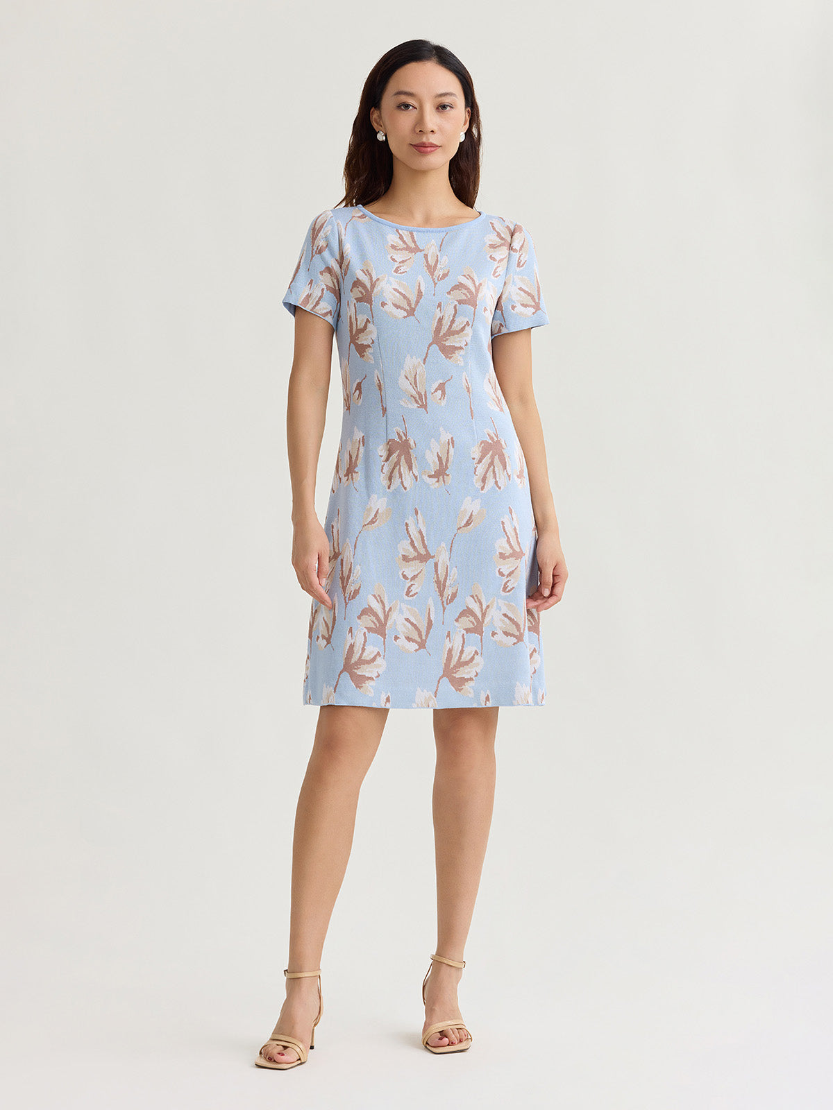 A-Line Floral Soft Knit Dress Tranquil Blue/Charmeuse/Biscotti/White / S