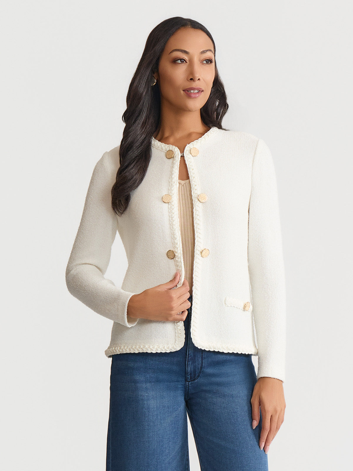 Relaxed Lightweight Soft Tweed Knit Jacket