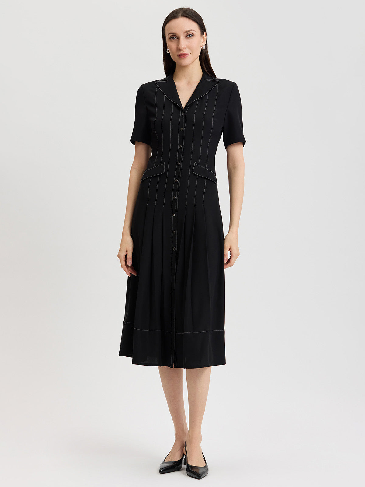 Fit & Flare Monochrome Crepe Maxi Dress In Black