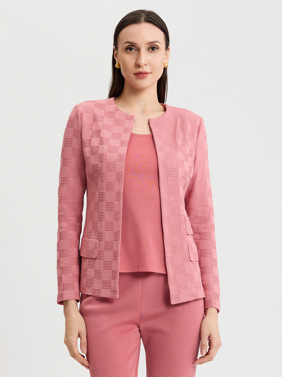 Tailored Tonal Checkered Knit Jacket
