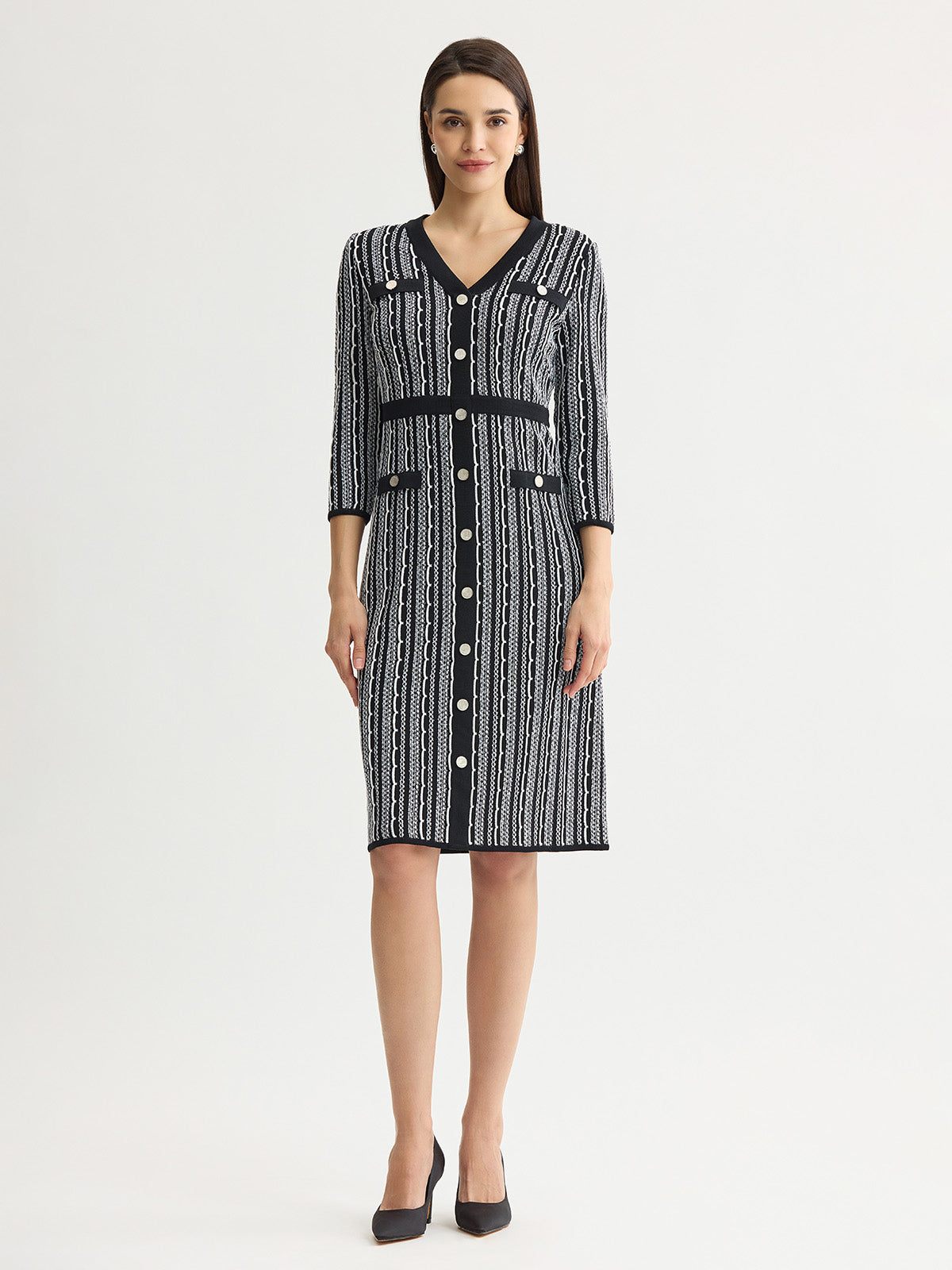 sheath dress knit Misook Vertical Stitch - Black, New Ivory Midi dress