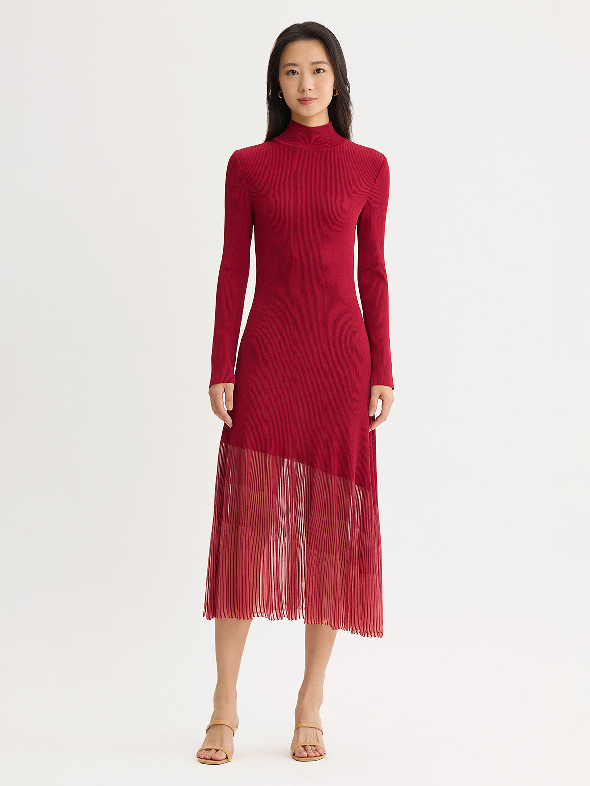 ribbed knit a line dress A-Line Sheer Hem Maxi Nixie