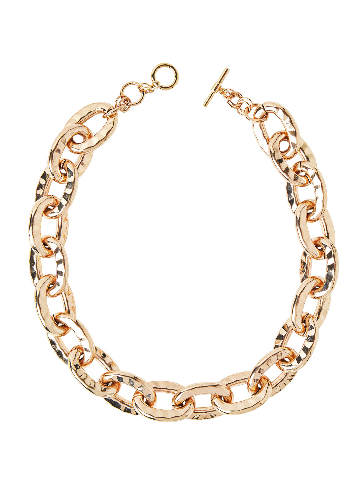 Gold Hammered Oval Link Short Necklace