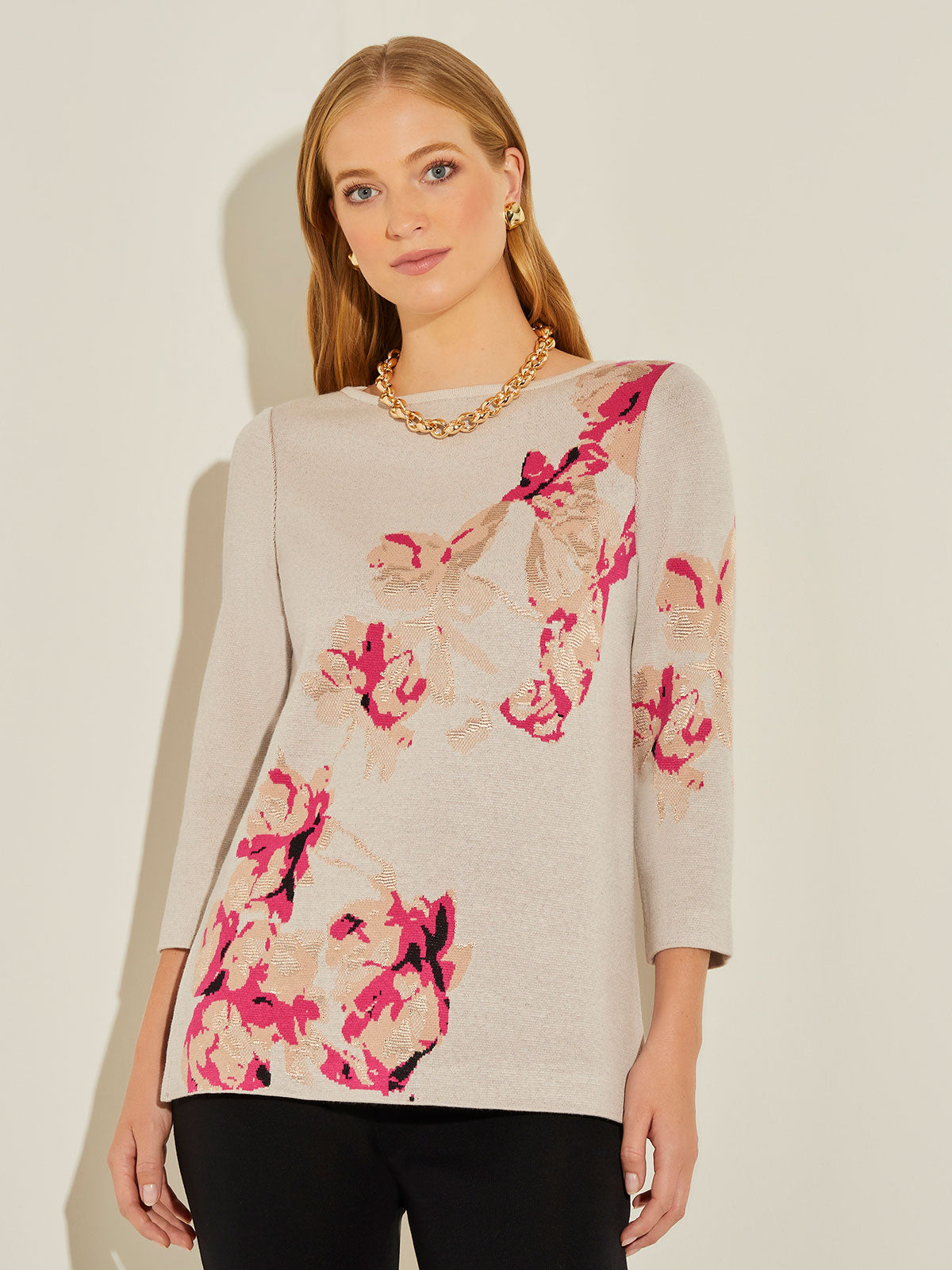 Placed Jacquard Floral Knit Tunic