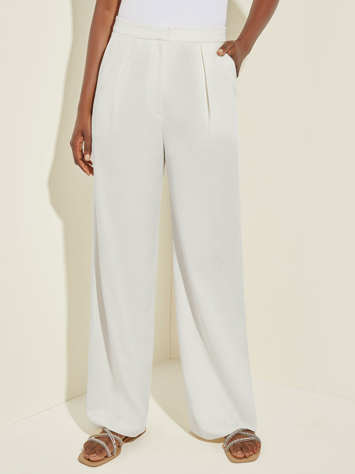 Tailored Wide Leg Stretch Twill Pant