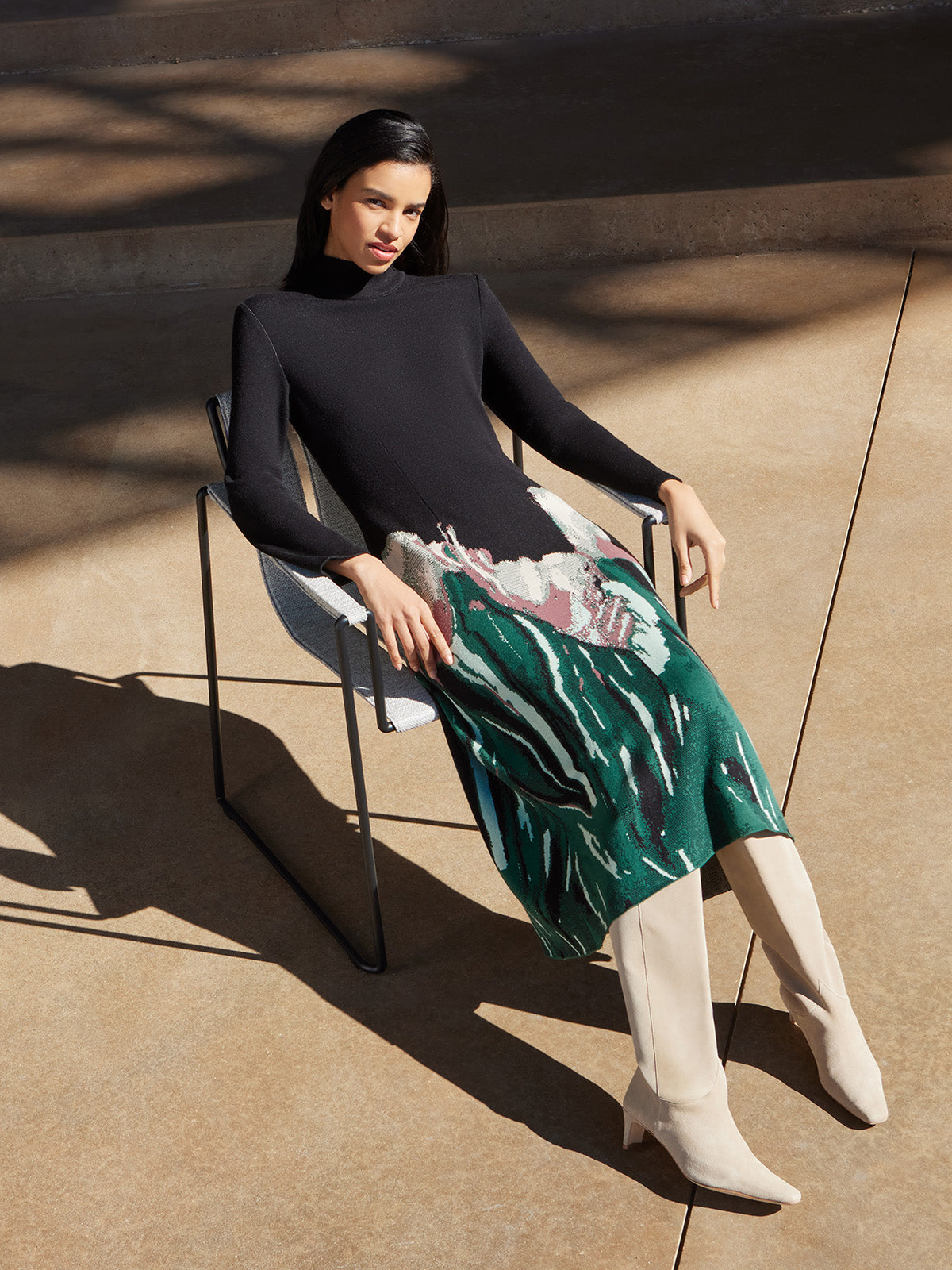 Relaxed Floral Jacquard Knit Maxi Dress