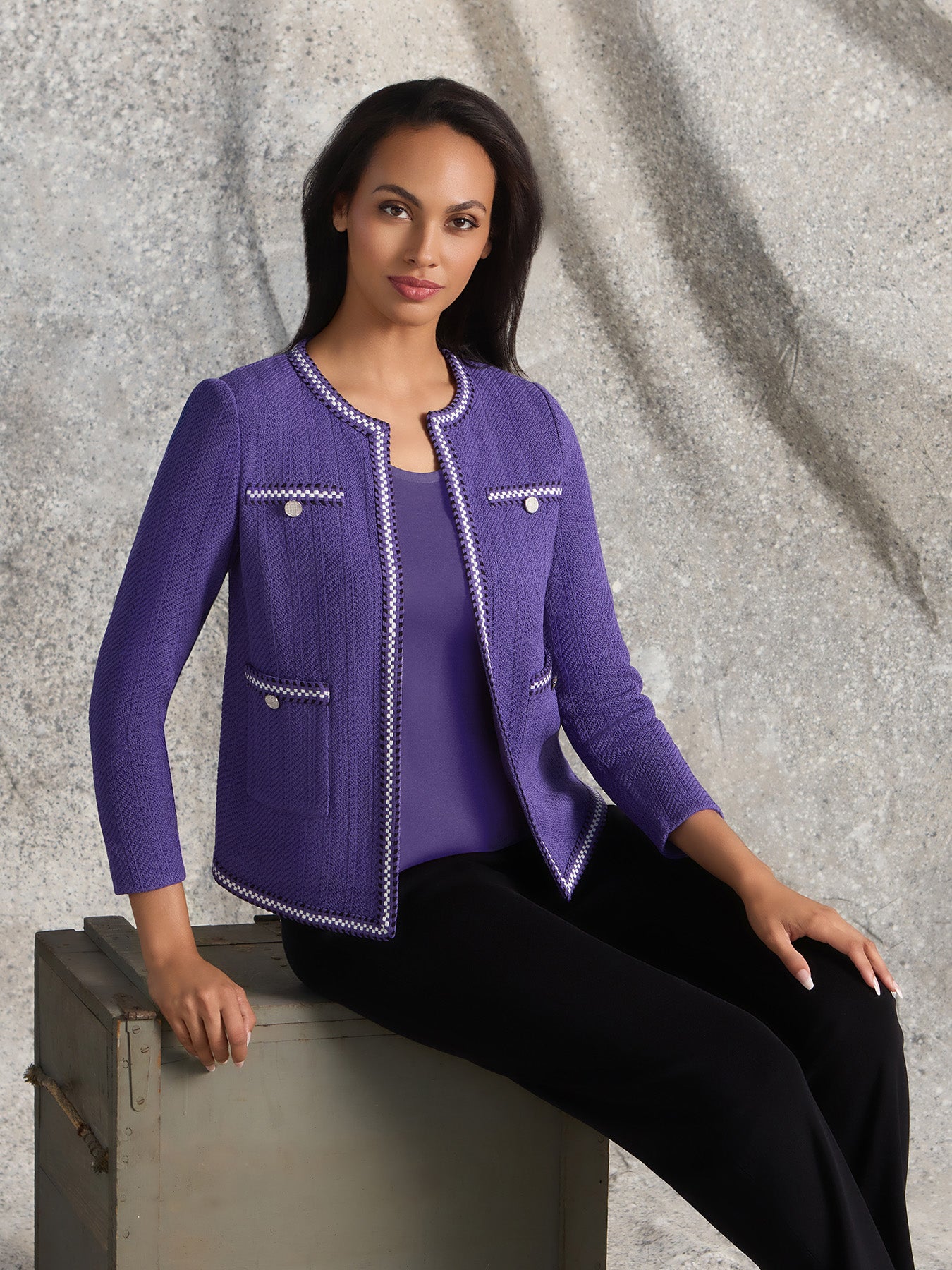 Heritage Checkered Trim Knit Jacket - True Fit