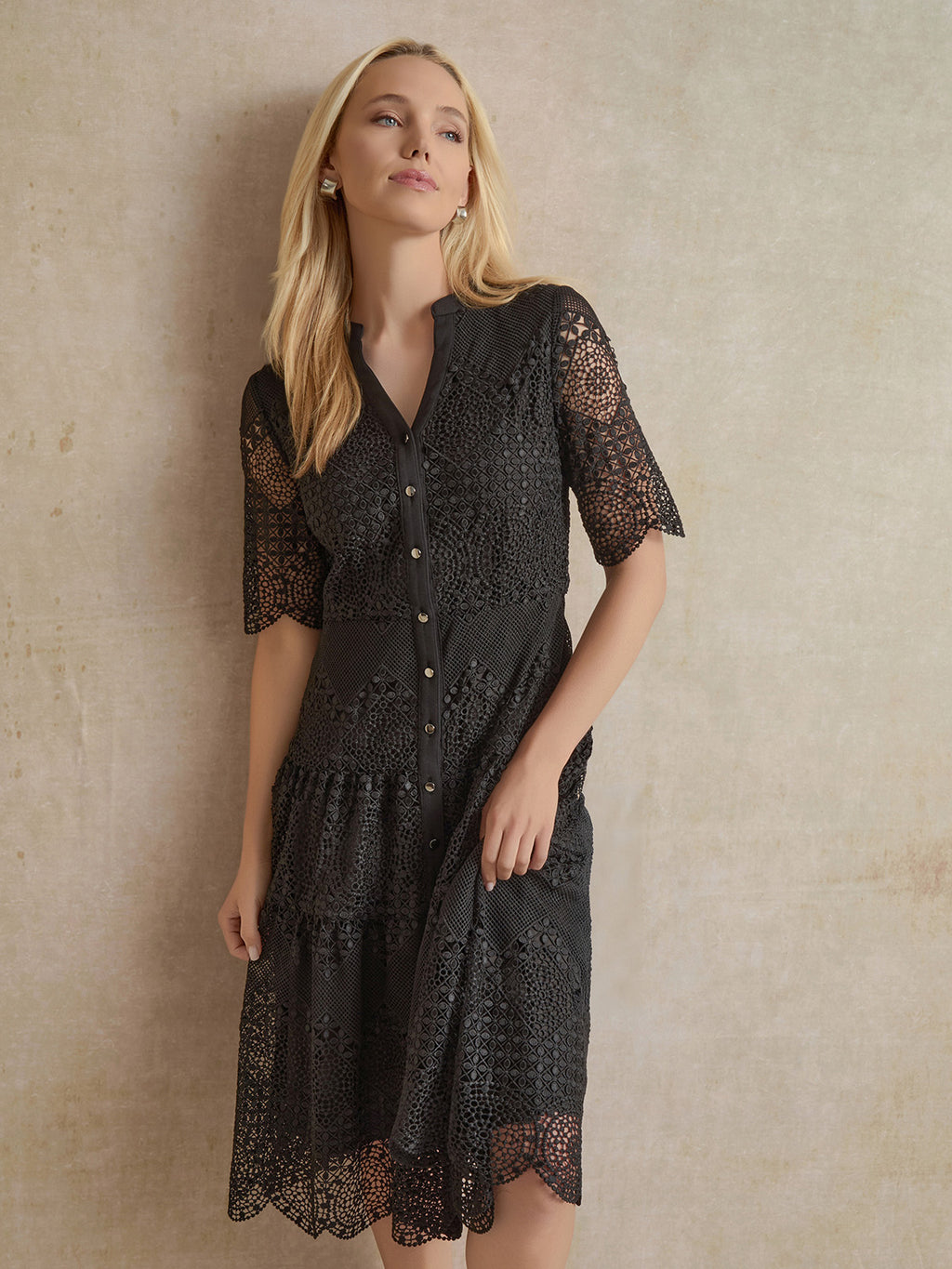 tiered lace midi dress A-Line Laced Woven Style:PF269578 Zara Leather Dress cascading For race day events