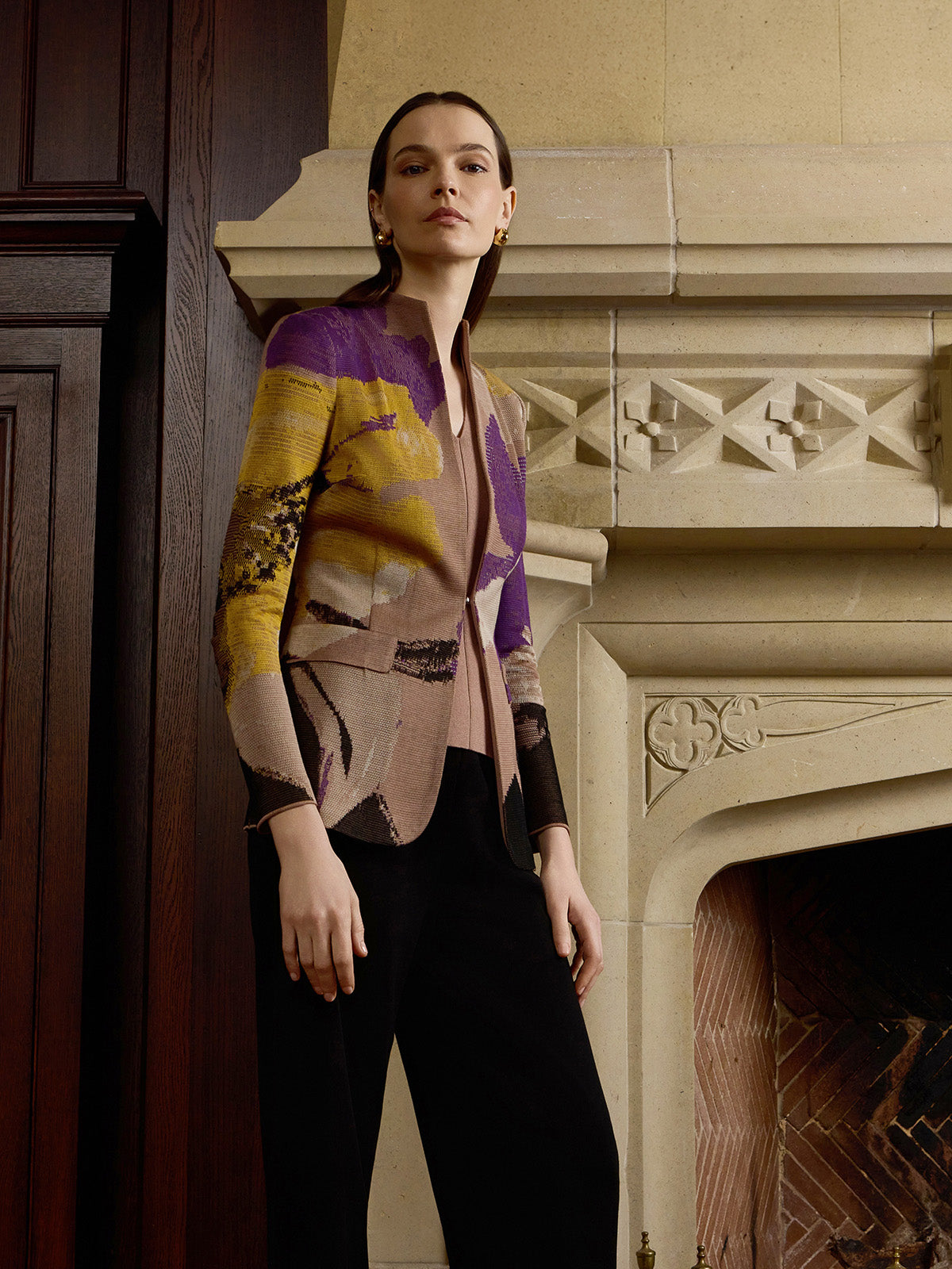 Tailored Floral Jacquard Flat Knit Jacket