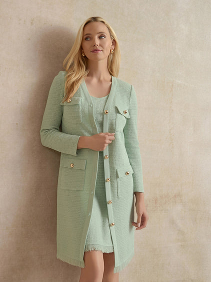 Tonal Fringe Trim Knit Sheath Dress Fresh Mint / XXL Tonal Fringe Trim Knit Sheath Dress Fresh Mint / XXL