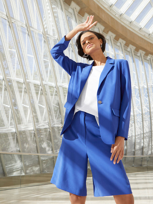 Notch Collar Crepe Blazer, True Blue