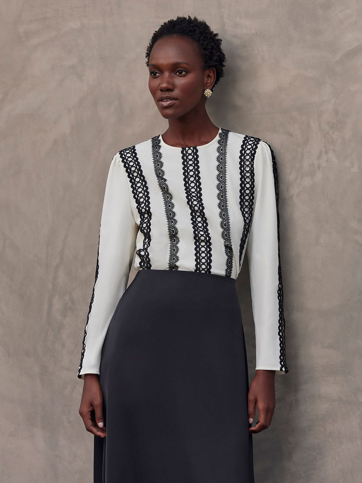 Lace Applique Woven Blouse