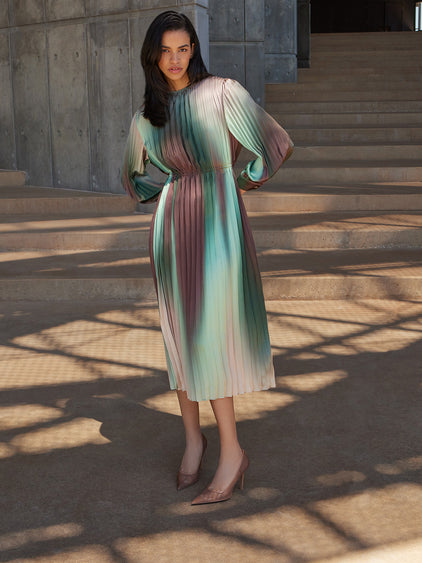 Pleated Ombre Crepe de Chine Maxi Dress Pleated Ombre Crepe de Chine Maxi Dress