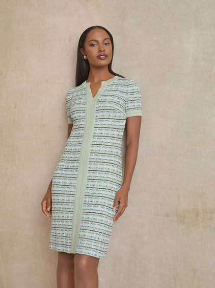 Plaid Textured Knit Sheath Dress Fresh Mint/Mystic Green/Biscotti/White/Black / S Plaid Textured Knit Sheath Dress Fresh Mint/Mystic Green/Biscotti/White/Black / S