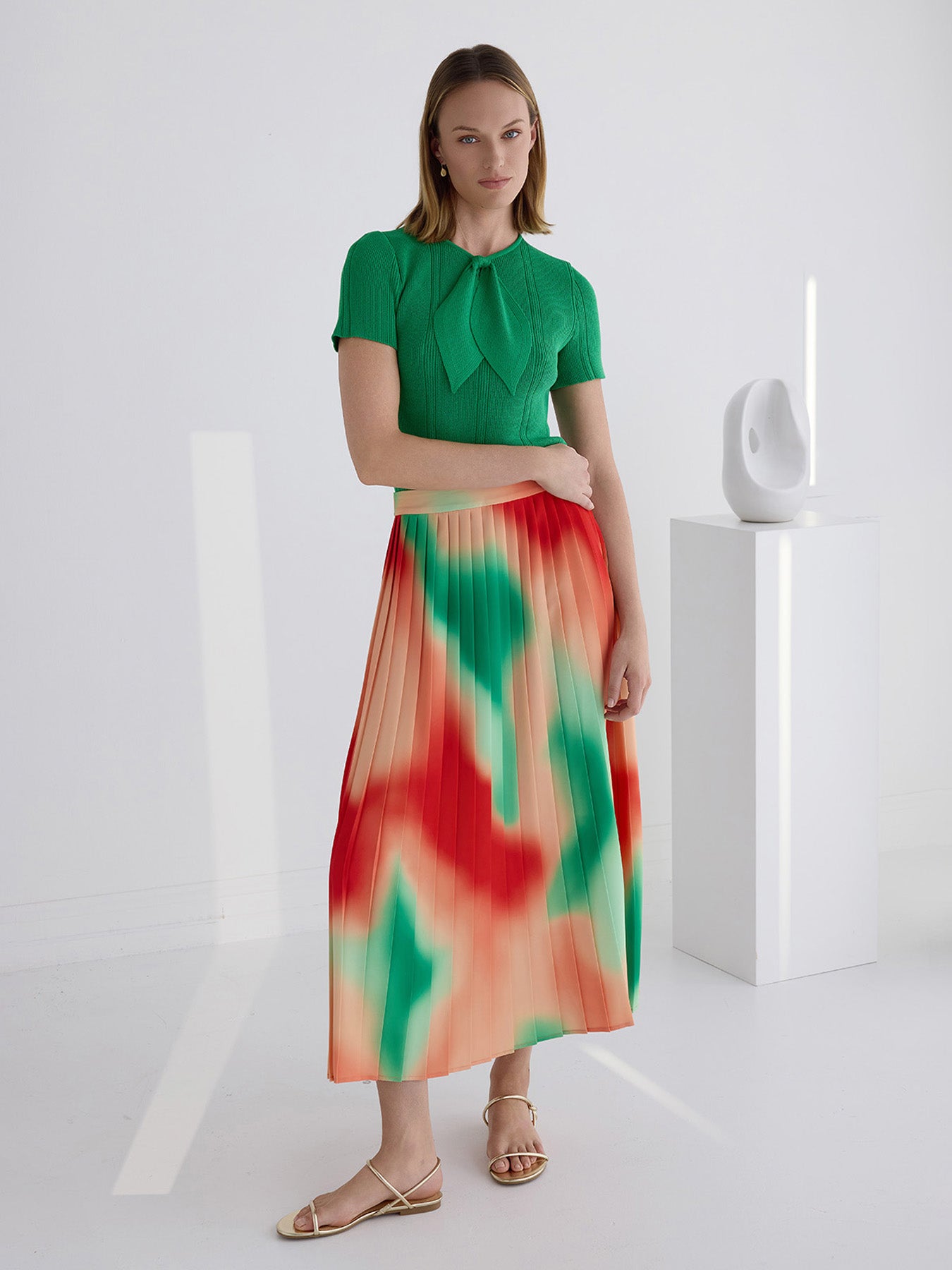 Multi-Color Pleated Crepe Maxi Skirt