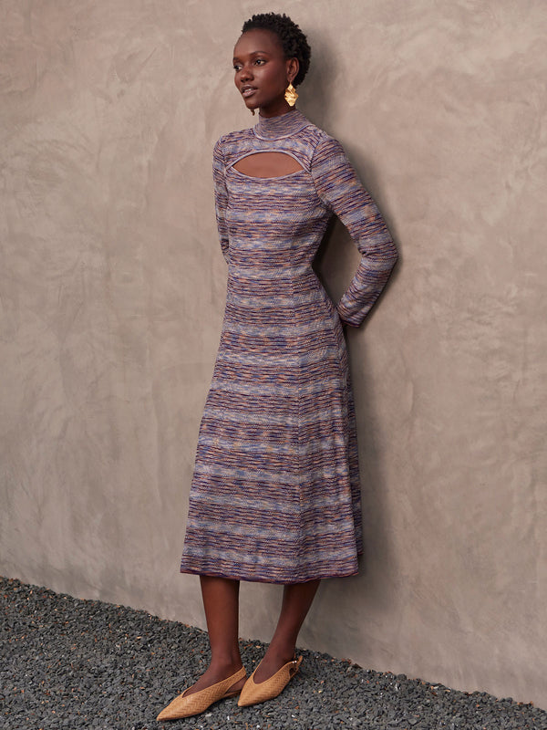 significant other atlas long-sleeve cutout midi dress Modern Fit-and-Flare Melange Knit Cutout Midi Dress