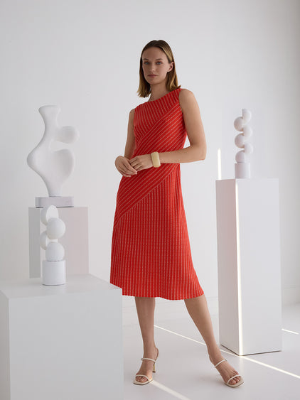 Striped Lined Soft Knit Midi Dress Striped Lined Soft Knit Midi Dress
