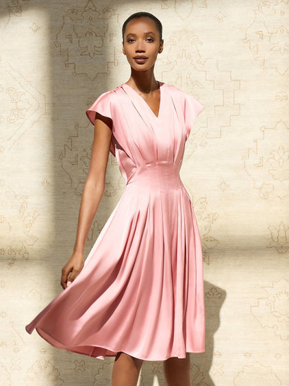 Fit & Flare Tuck Waist Midi Dress
