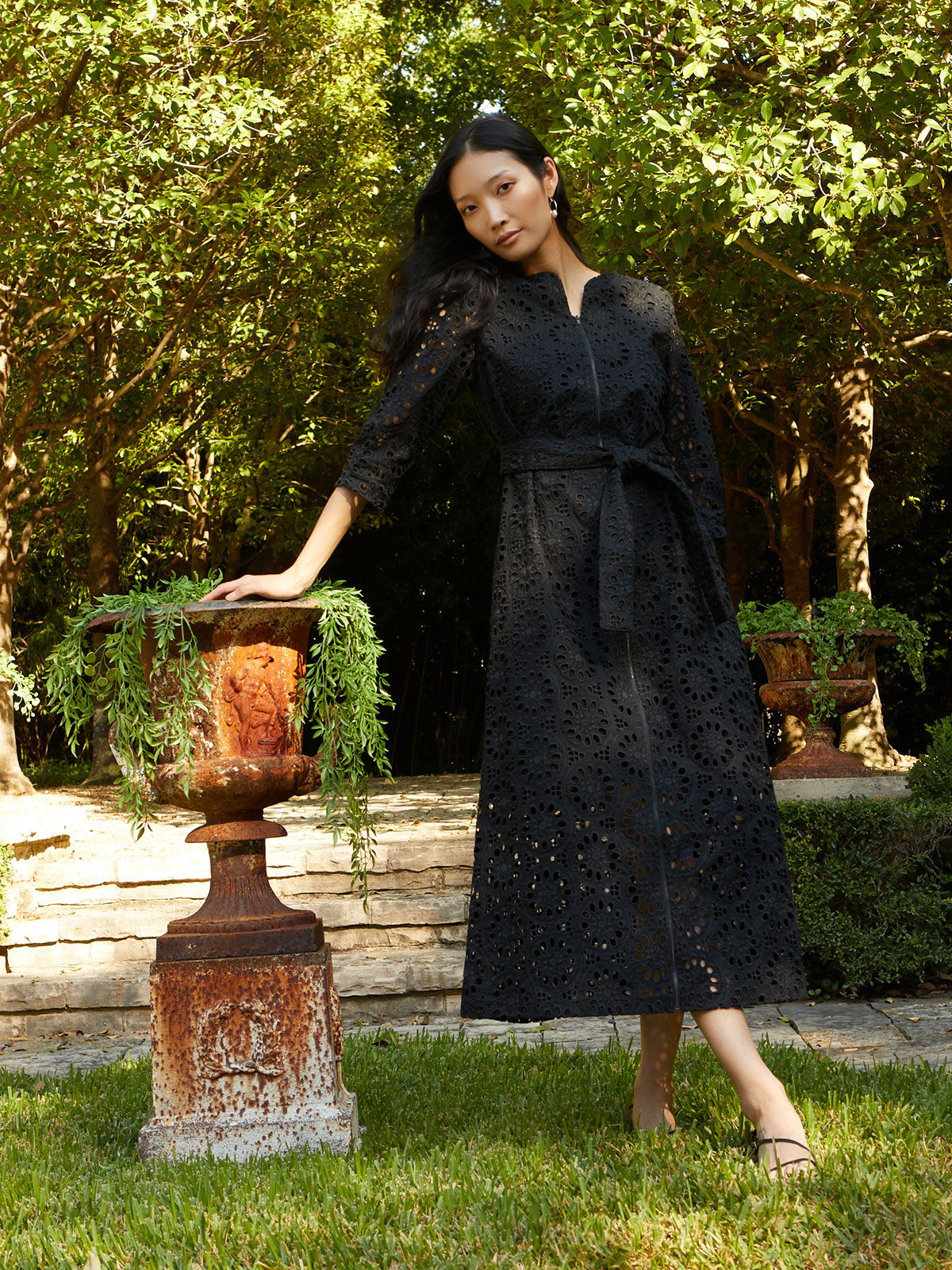 Eyelet Maxi Cover-Up Dress in Black Beauty