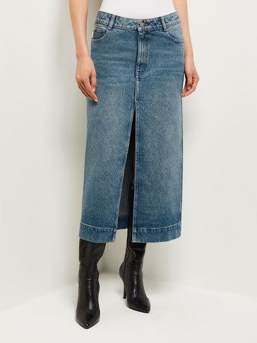 Asra Denim Maxi Skirt, Aged Mid, Aged Mid | Misook