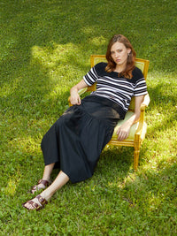 Short Sleeve Soft Knit Striped Tunic, Black/White | Misook