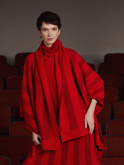 Textural Stripe Cable Knit Wrap