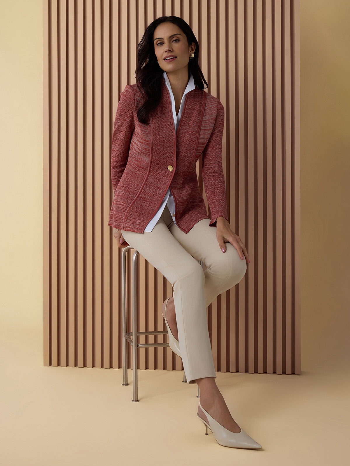 Tailored Melange Princess Seam Knit Jacket