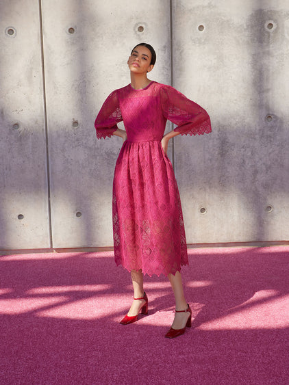 open lace back dress Fit & Flare Tonal Lace Maxi Dress