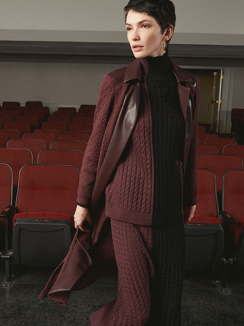 Colorblock Cable Knit Mock Neck Tunic
