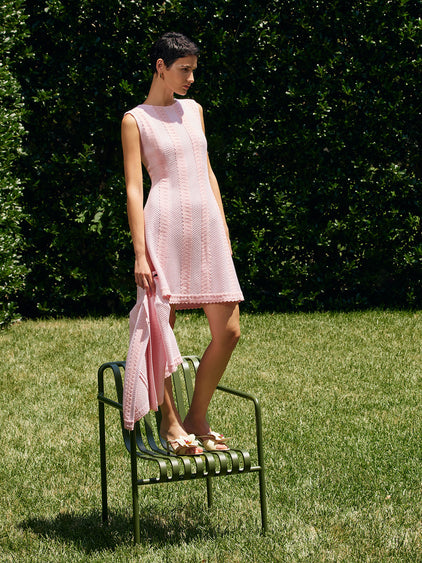 Fit-and-Flare Scalloped Trim Knit Dress