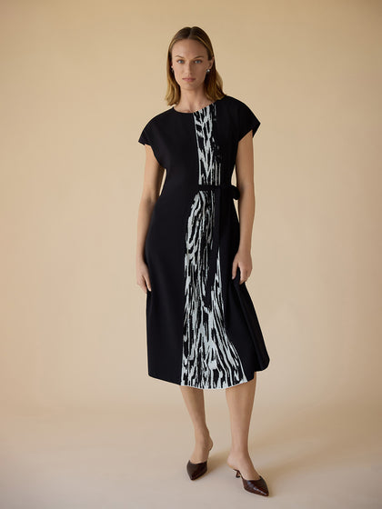 misook dresses Fit & Flare Geometric Collared Soft Knit Maxi Dress Tranquil Blue / 1X Scoop Neck Classic Knit Dresses | Misook