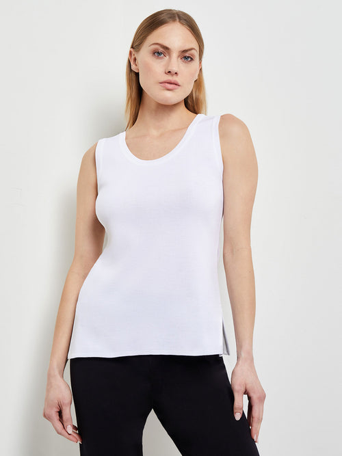 Double Scoop Neck Knit Tank Top, White
