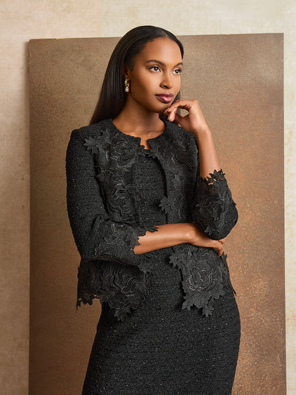 Heritage Floral Lace Applique Knit Jacket Heritage Floral Lace Applique Knit Jacket